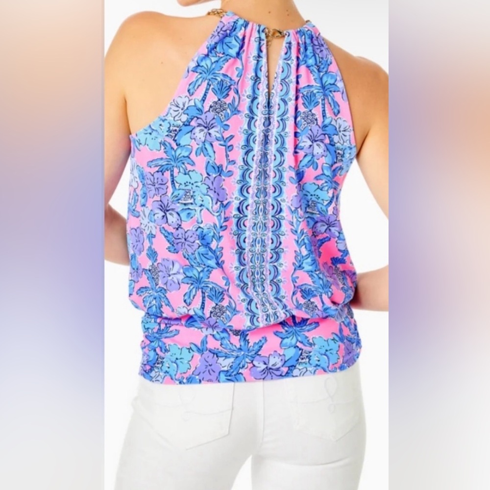 Lilly Pulitzer Bowen Halter Top in Soleil Pink Palm Paradise Print Size XXS NWOT - Picture 2 of 8